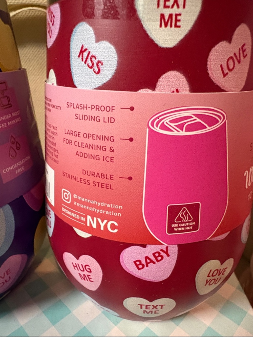 Manna Stainless Steel Wine Tumblers - Purple & Red Conversation Hearts - Picture 3 of 9